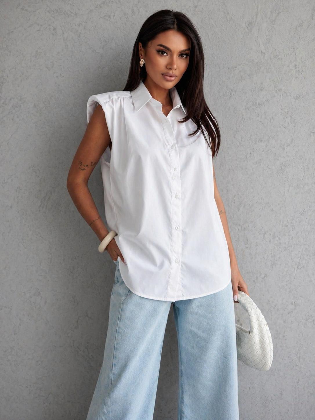 Elegancka Koszula z Poduszkami na Ramionach Me Gusta Biała