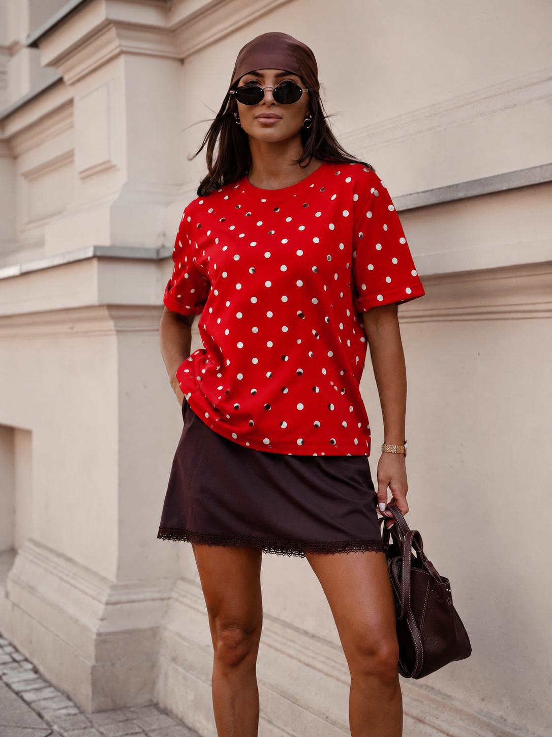 Bluzka T-shirt BOCCA Grochy Czerwona