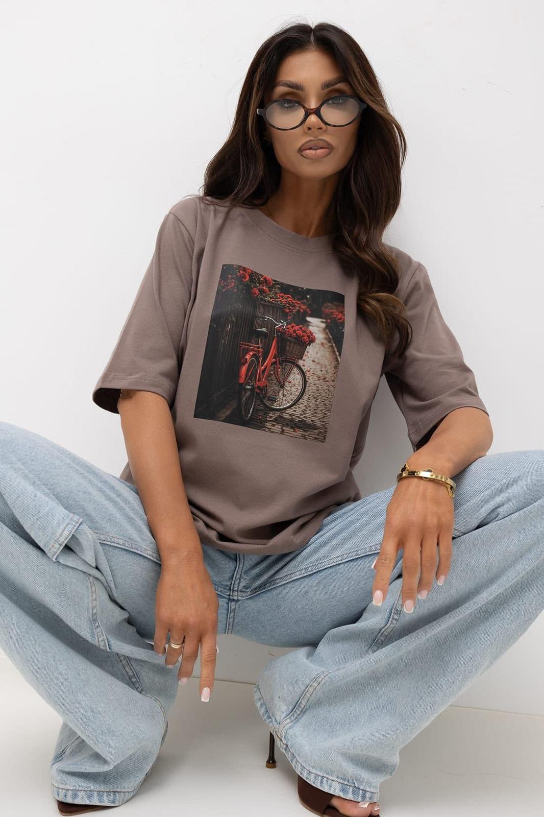 Bawełniana T-shirt Bluzka BOCCA Rower Cappuccino