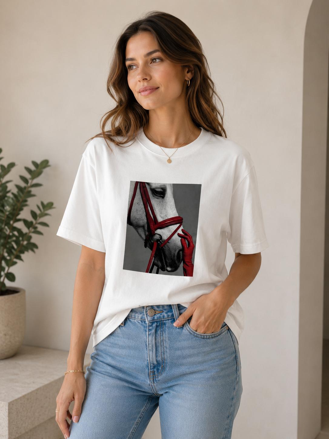 Bawełniana Bluzeczka T-shirt BOCCA z Motywem Konia Biała