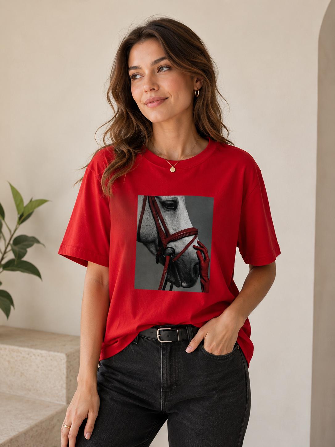 Bawełniana Bluzeczka T-shirt BOCCA z Motywem Konia Czerwona 