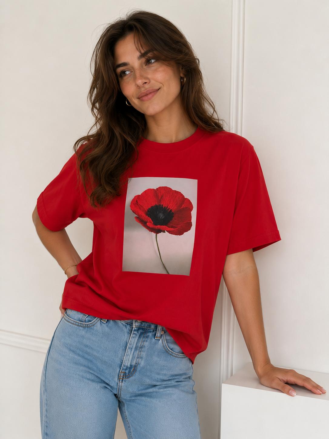 Bawełniana Bluzeczka T-shirt BOCCA Mak Czerwona
