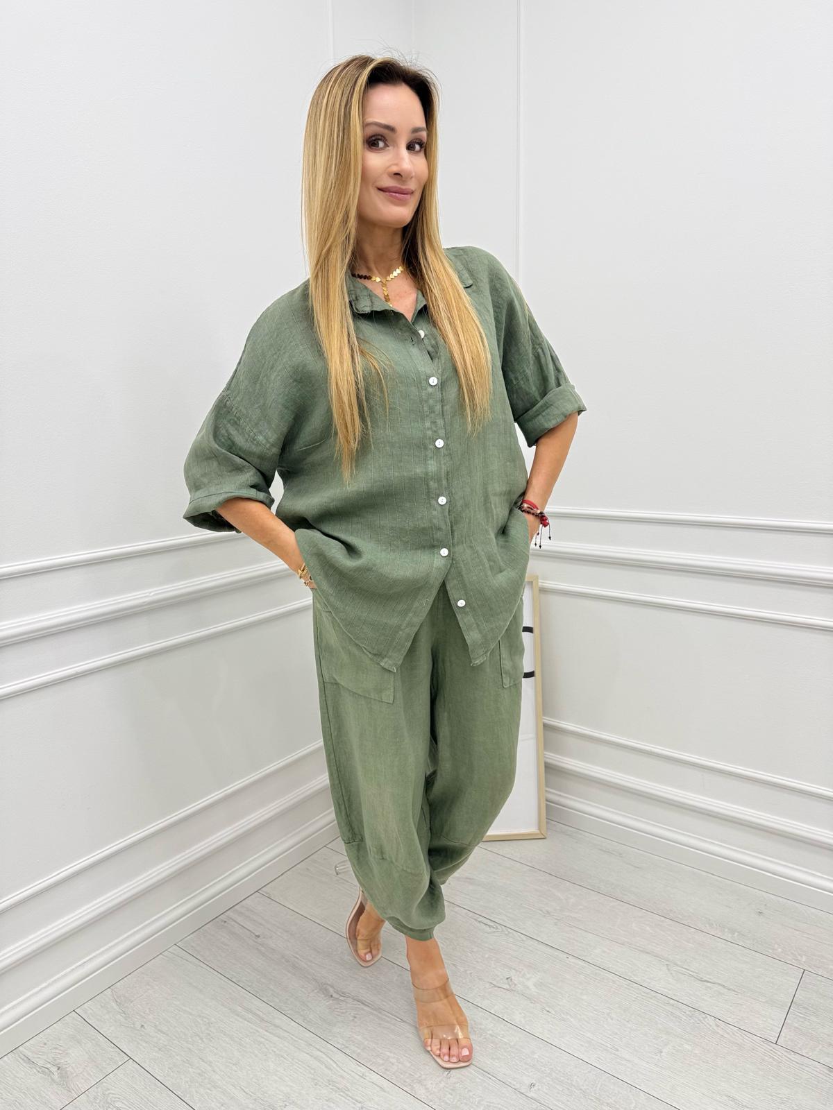 Lniana Koszula Khaki