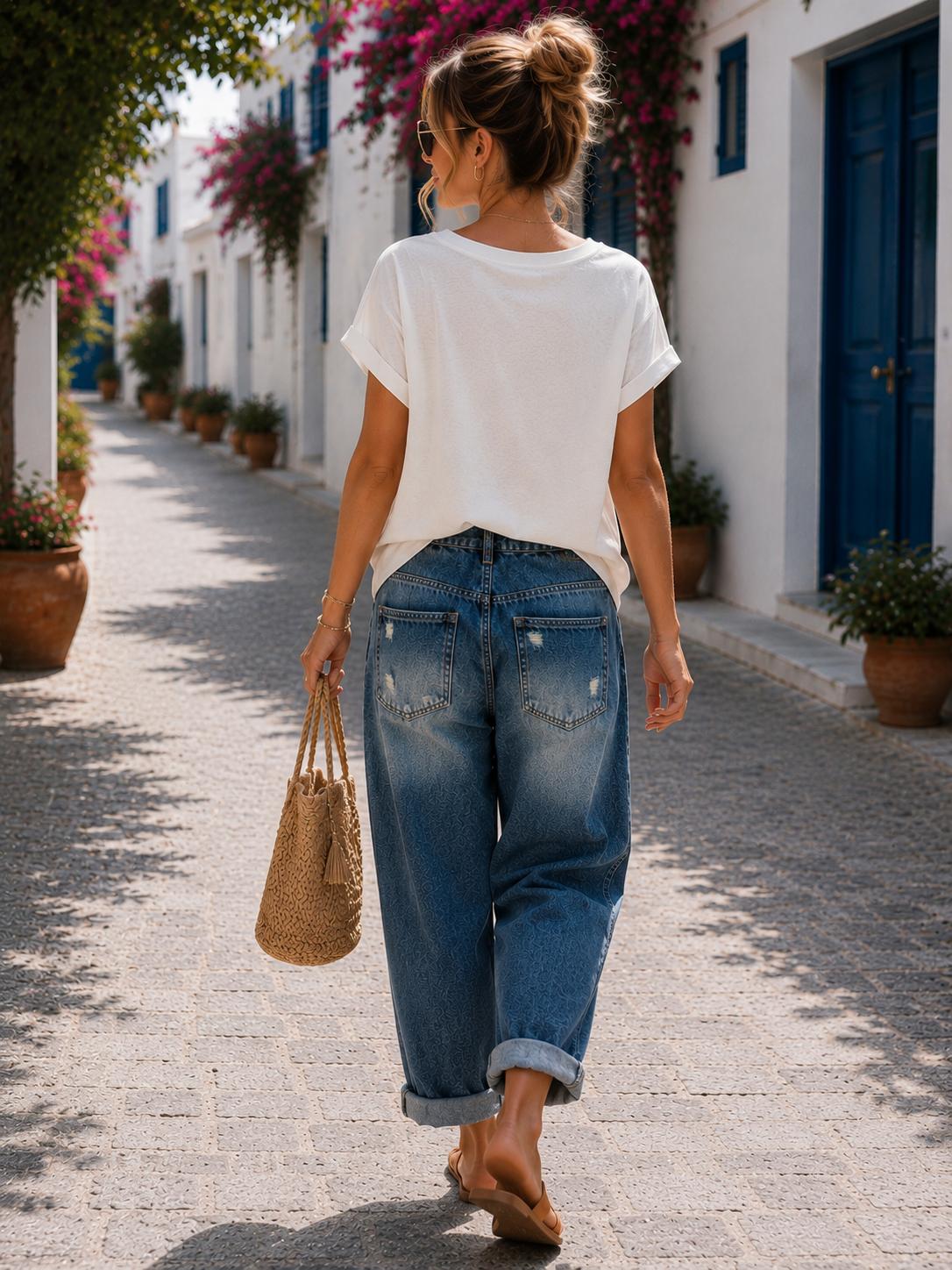 Letnie jeansy z przetarciami