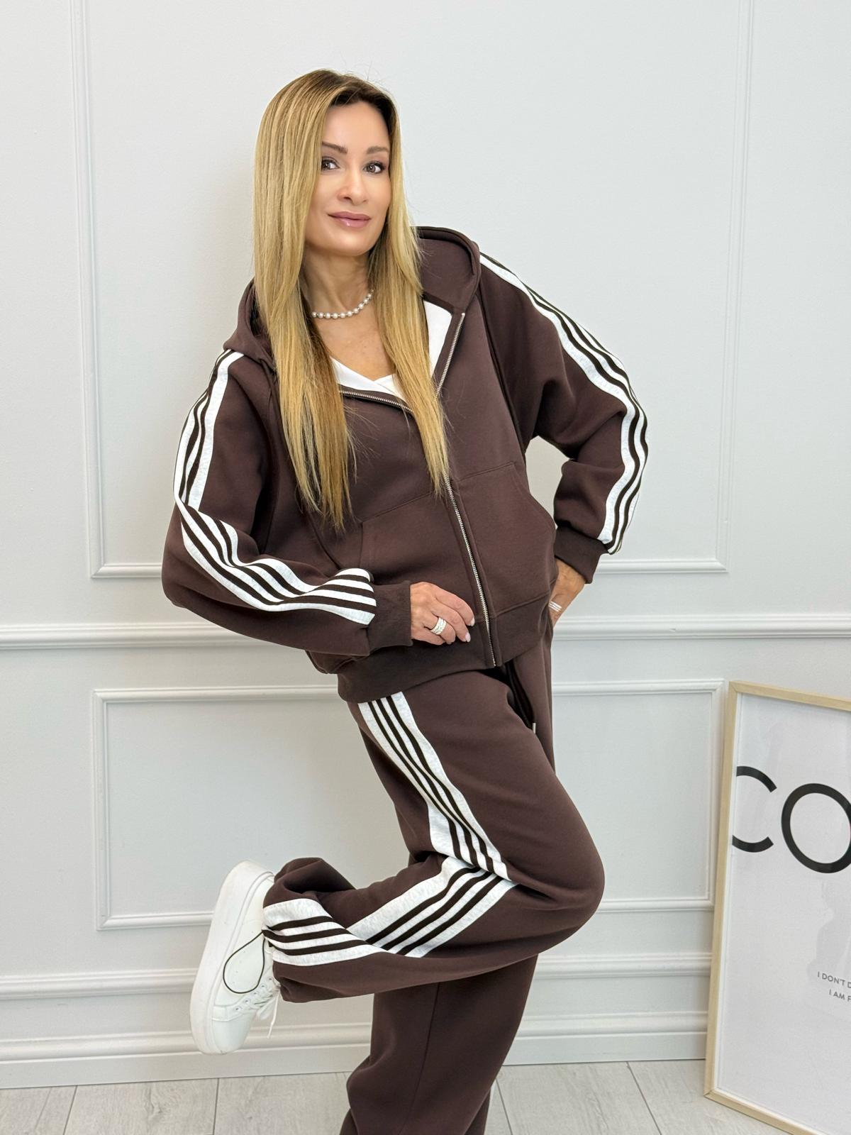 Bawełniany Dres z Kolor Czekoladowy