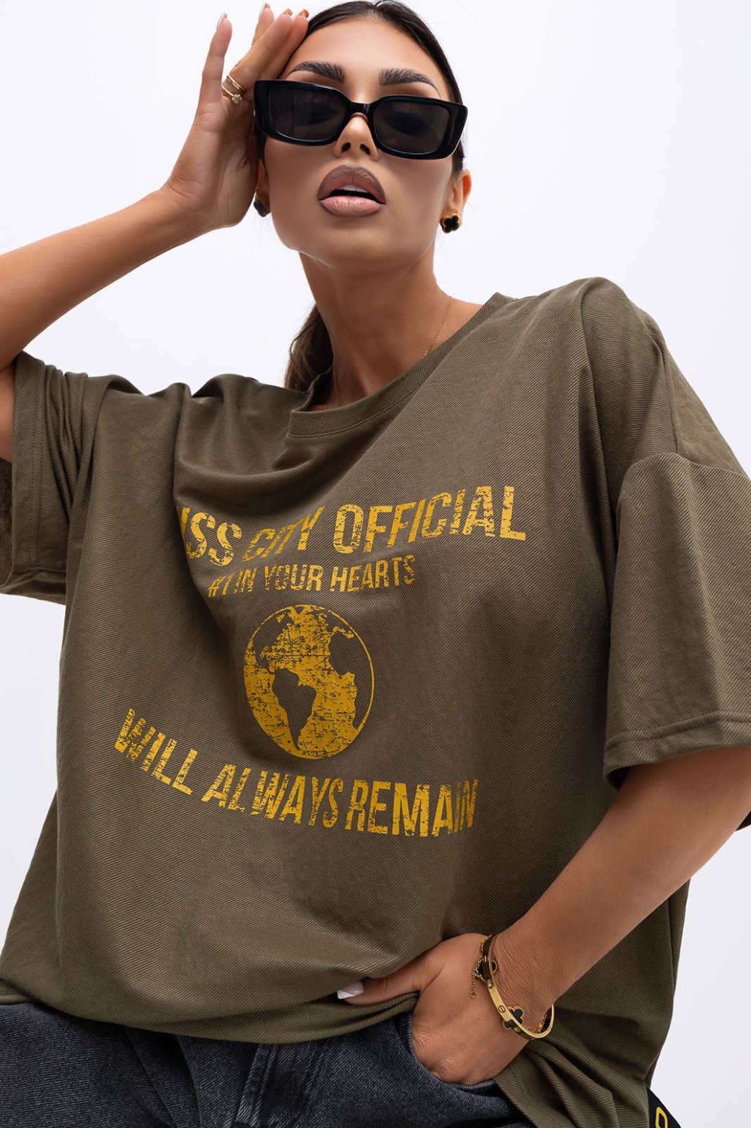 Damski T-shirt Urban Globe (khaki) Miss City Official