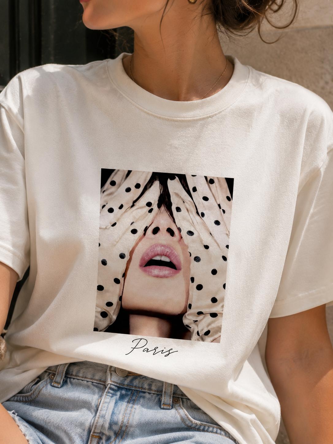 Biała Bluzka T-shirt Nooda z Aplikacją Paris
