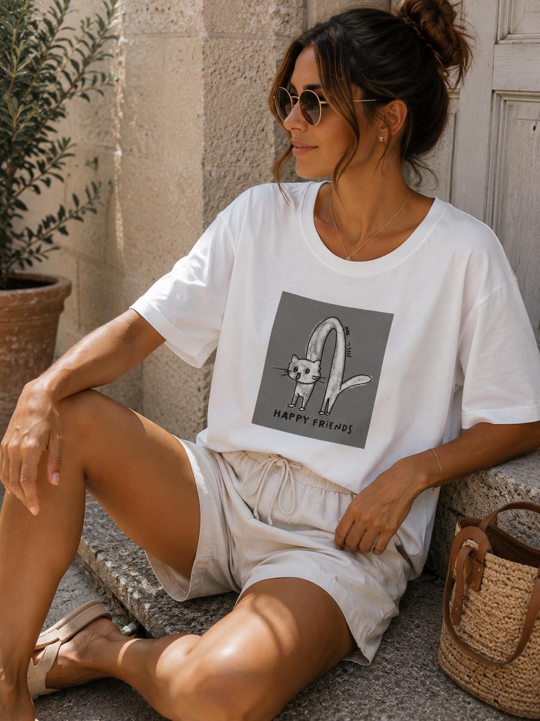Biała Bluzka T-shirt Happy Friends
