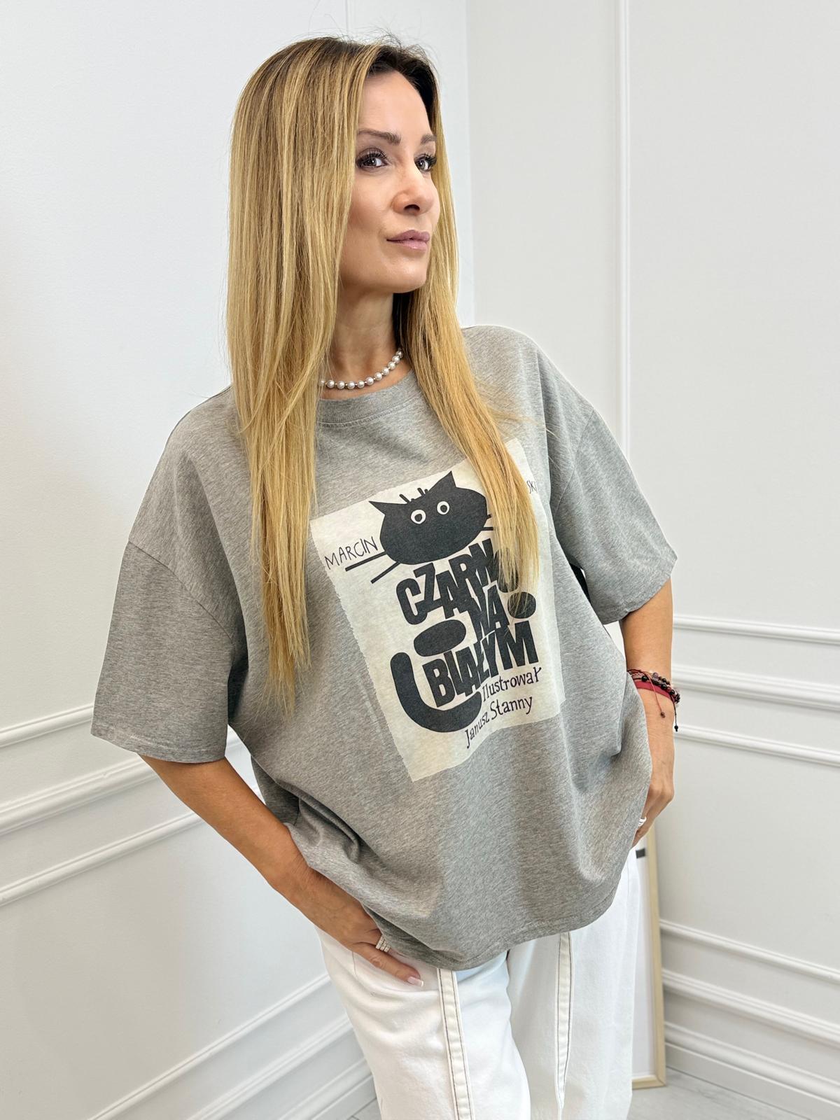 Szara Bluzka T-shirt Cat