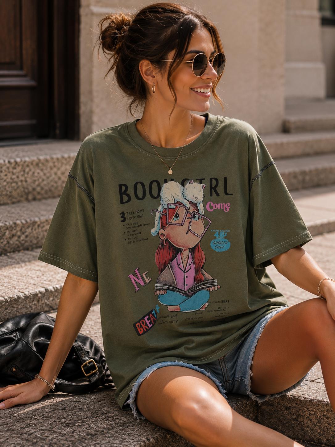 Khaki Bluzka T-shirt z Aplikacją Cringe