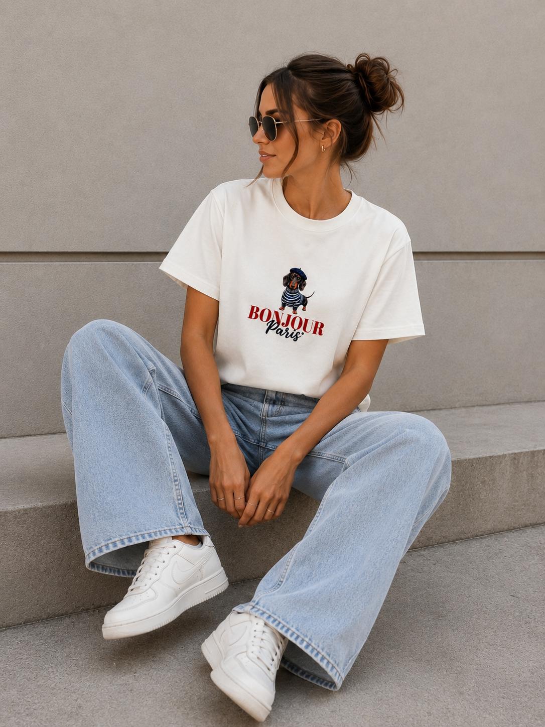 Biała Bluzka T-shirt Nooda Bonjour Paris