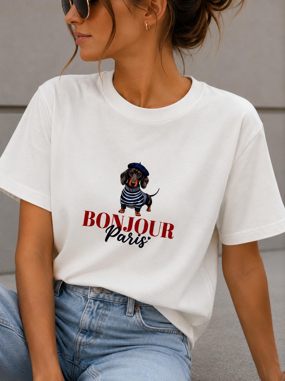 Biała Bluzka T-shirt Nooda Bonjour Paris