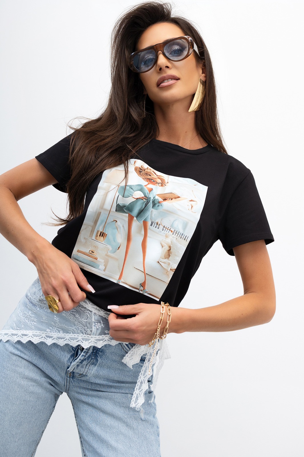 Czerń T-shirt Bluzka Miss City Official Classy Woman