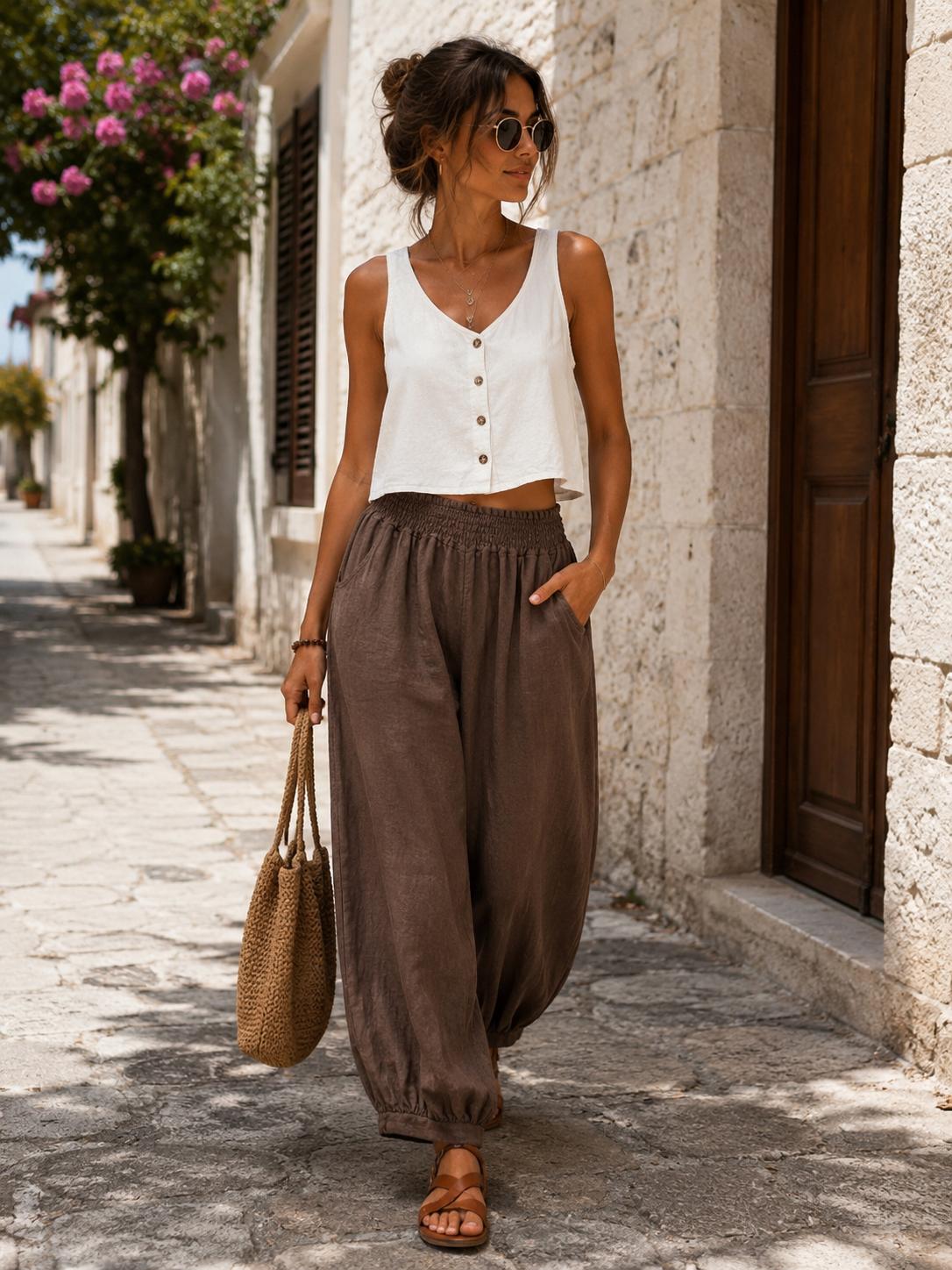 Lniane spodnie Summer Breeze Wiya Czekolada 