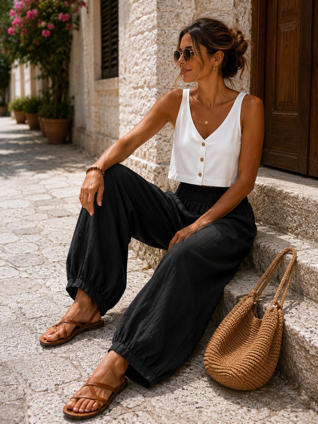 Lniane spodnie Summer Breeze Wiya Czarne