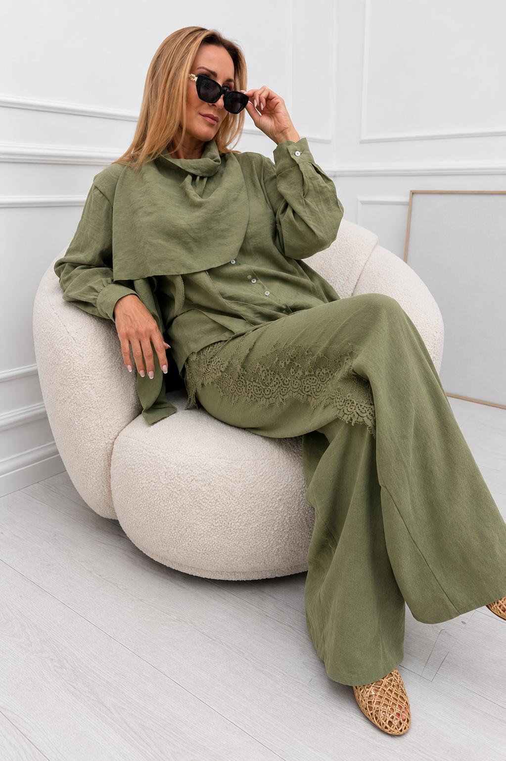 Zielony Komplet Elegancki Spodnie & Koszula MIHO'S
