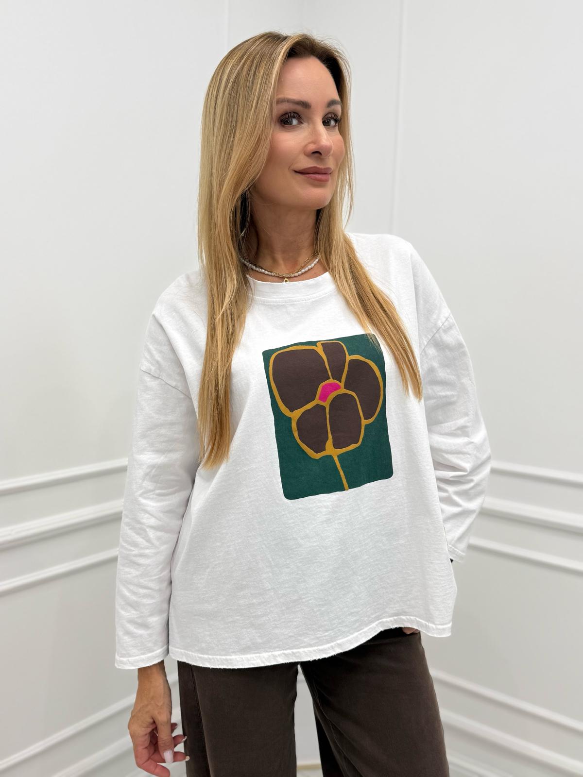 Bluzka Long z Aplikacją Flower Joy Biała