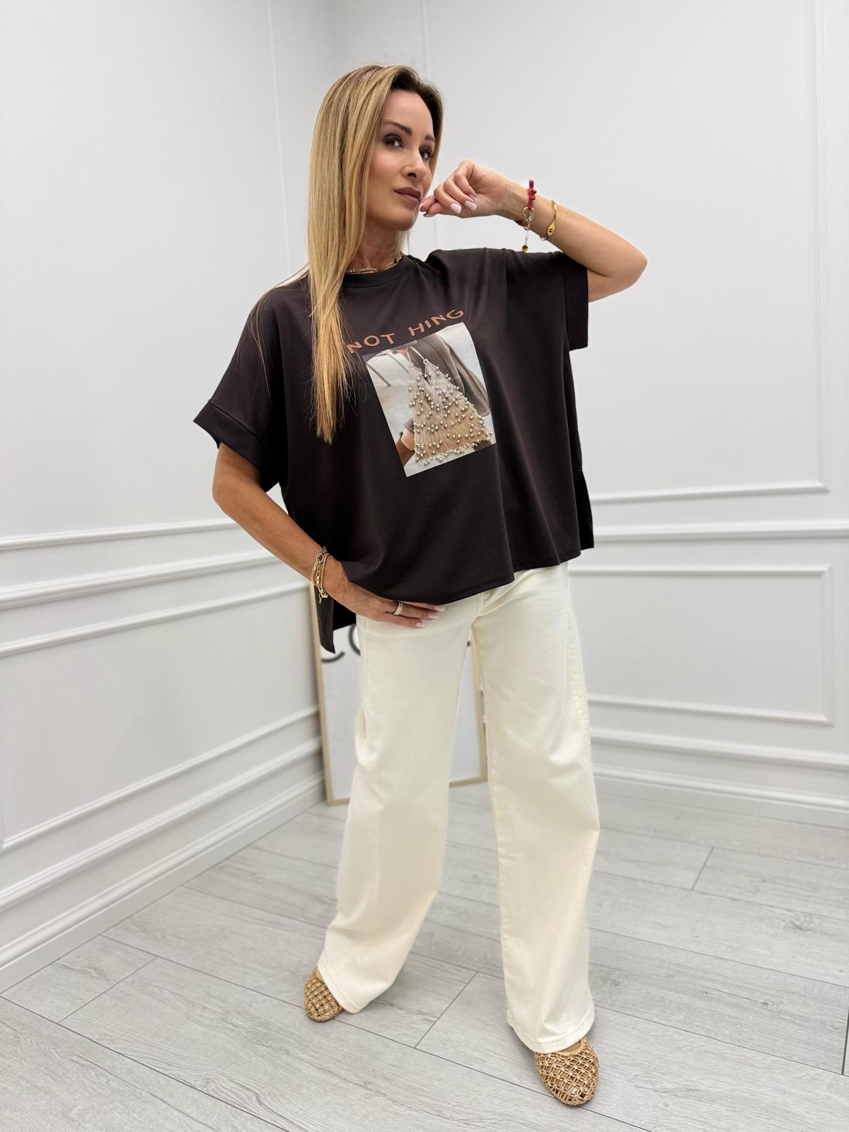 Bawełniany T-shirt Oversize Pearl Bag Czekolada #2