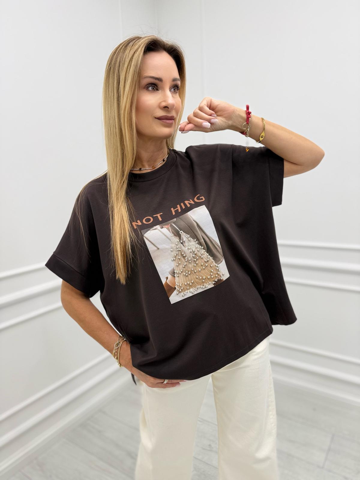 Bawełniany T-shirt Oversize Pearl Bag Czekolada #2