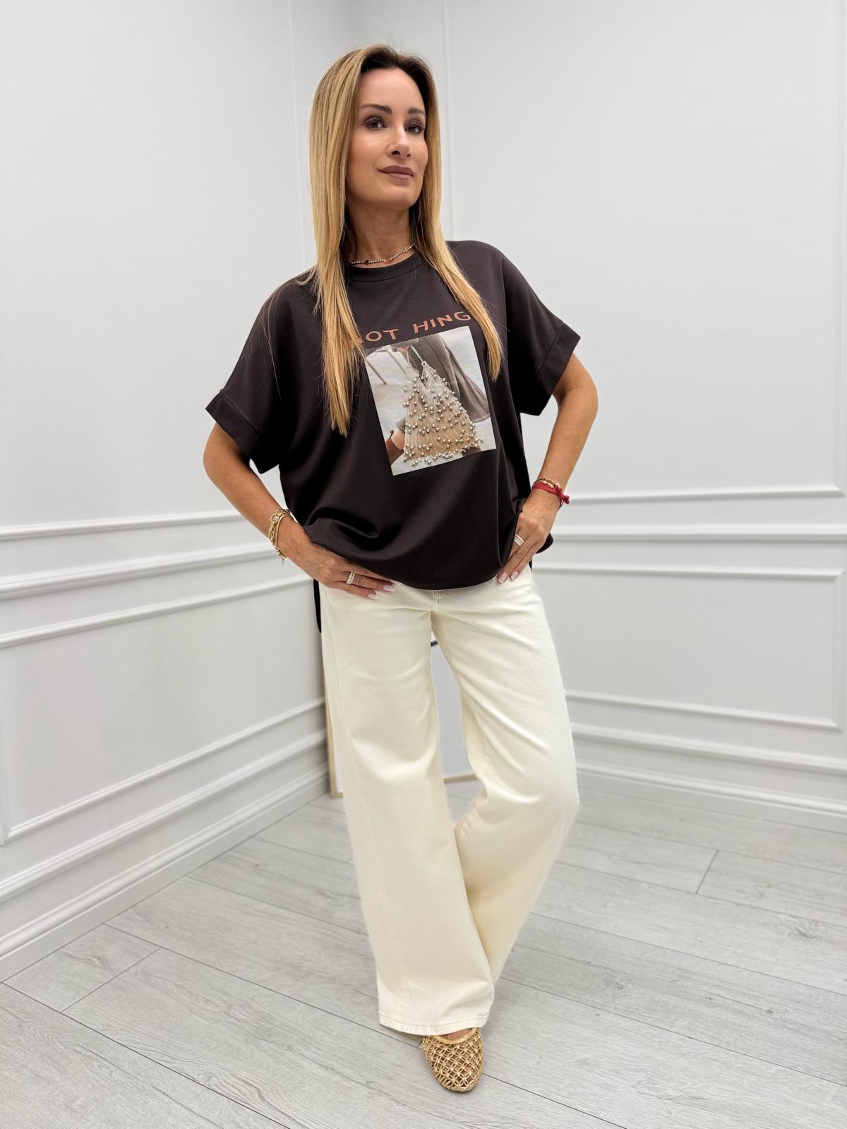 Bawełniany T-shirt Oversize Pearl Bag Czekolada #2