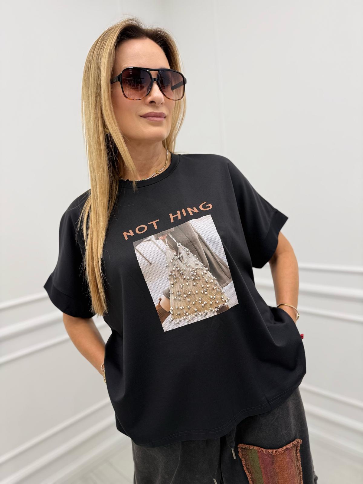 Bawełniany T-shirt Oversize Pearl Bag Czarny