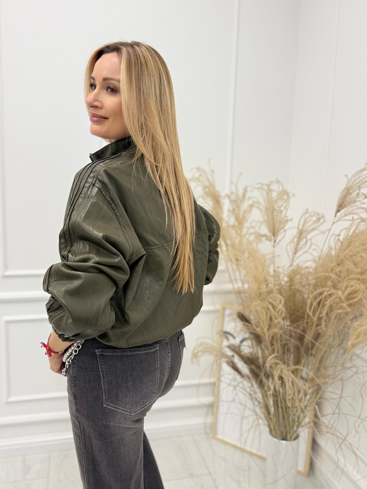 Kurtka z Ekoskóry Soft Bomber Oliwka