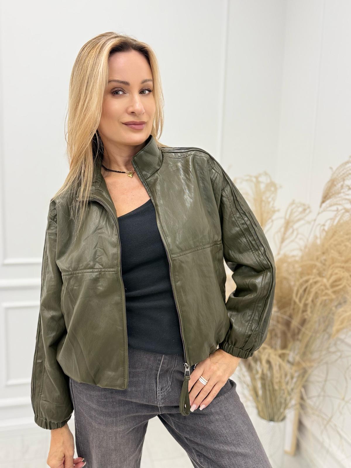 Kurtka z Ekoskóry Soft Bomber Oliwka