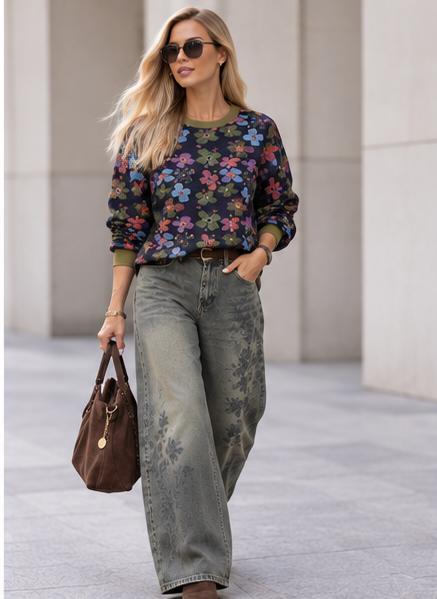 Bluza JOY Jesień Flowers Kolor Granatowy