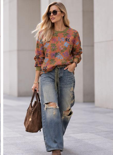 Bluza JOY Jesień Flowers Kolor Dyniowy
