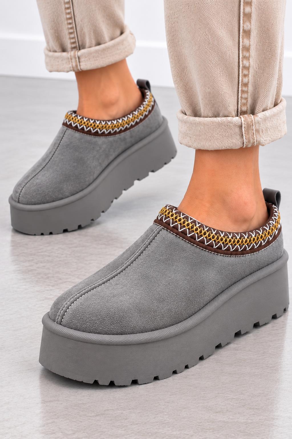 Modne Buty na Platformie z Futerkiem Szare