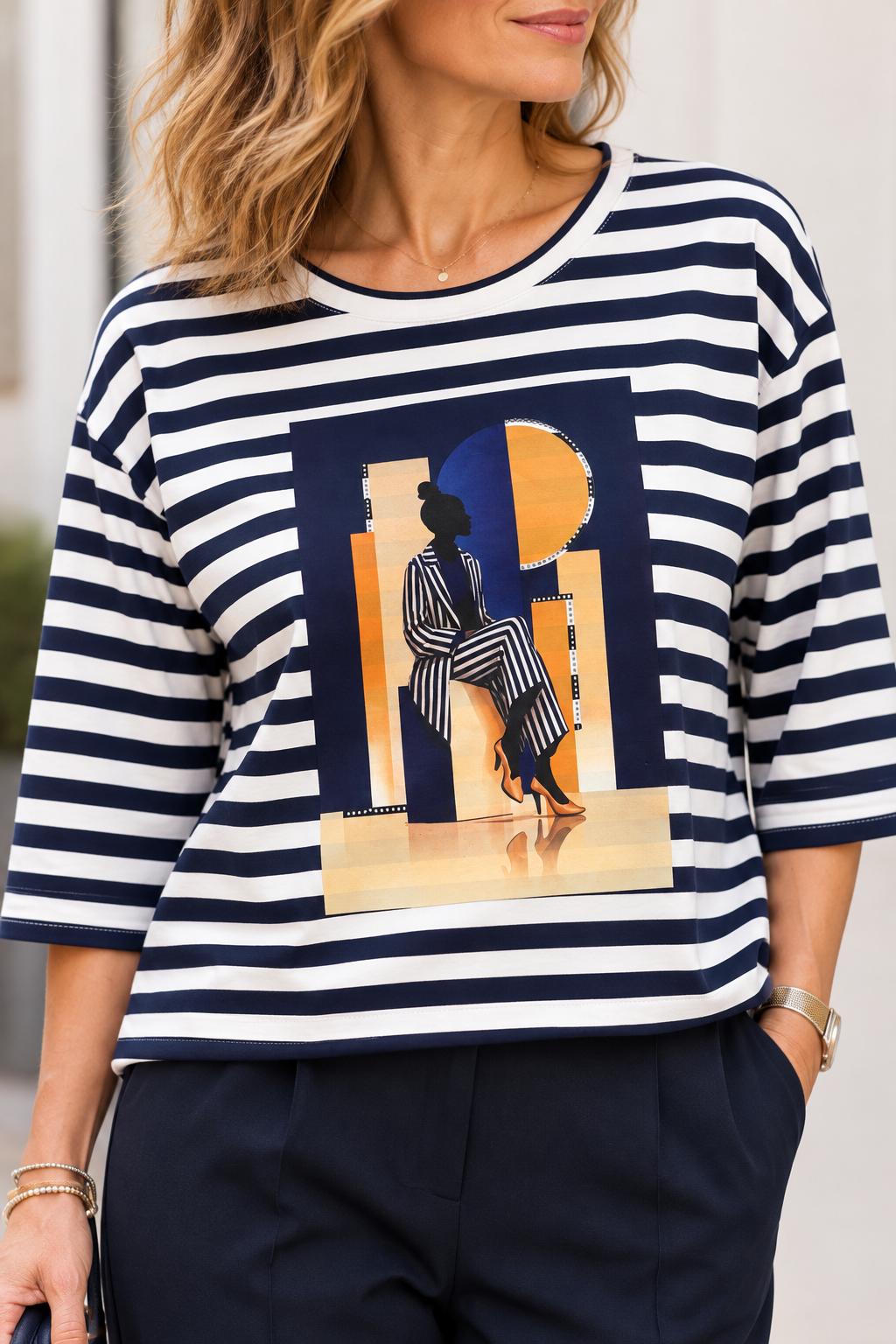 💙 Bawełniana Bluzka MADNES Navy Stripes