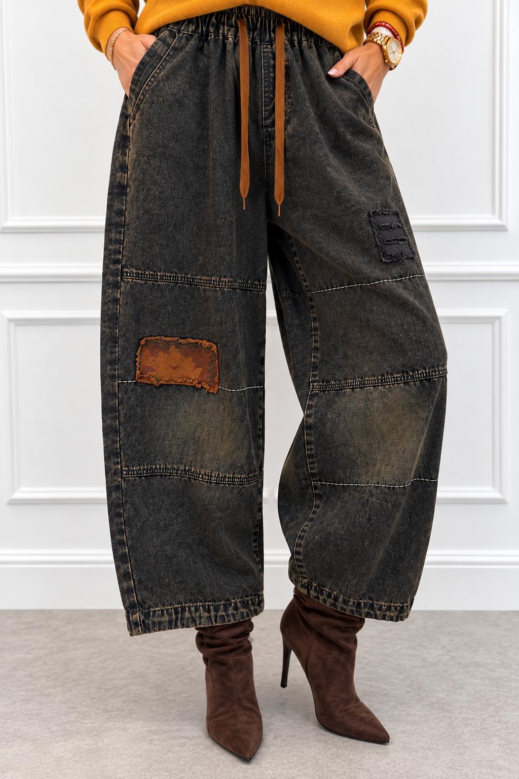 Spodnie Balonowe VINTAGE PATCH z Ozdobną Łatką