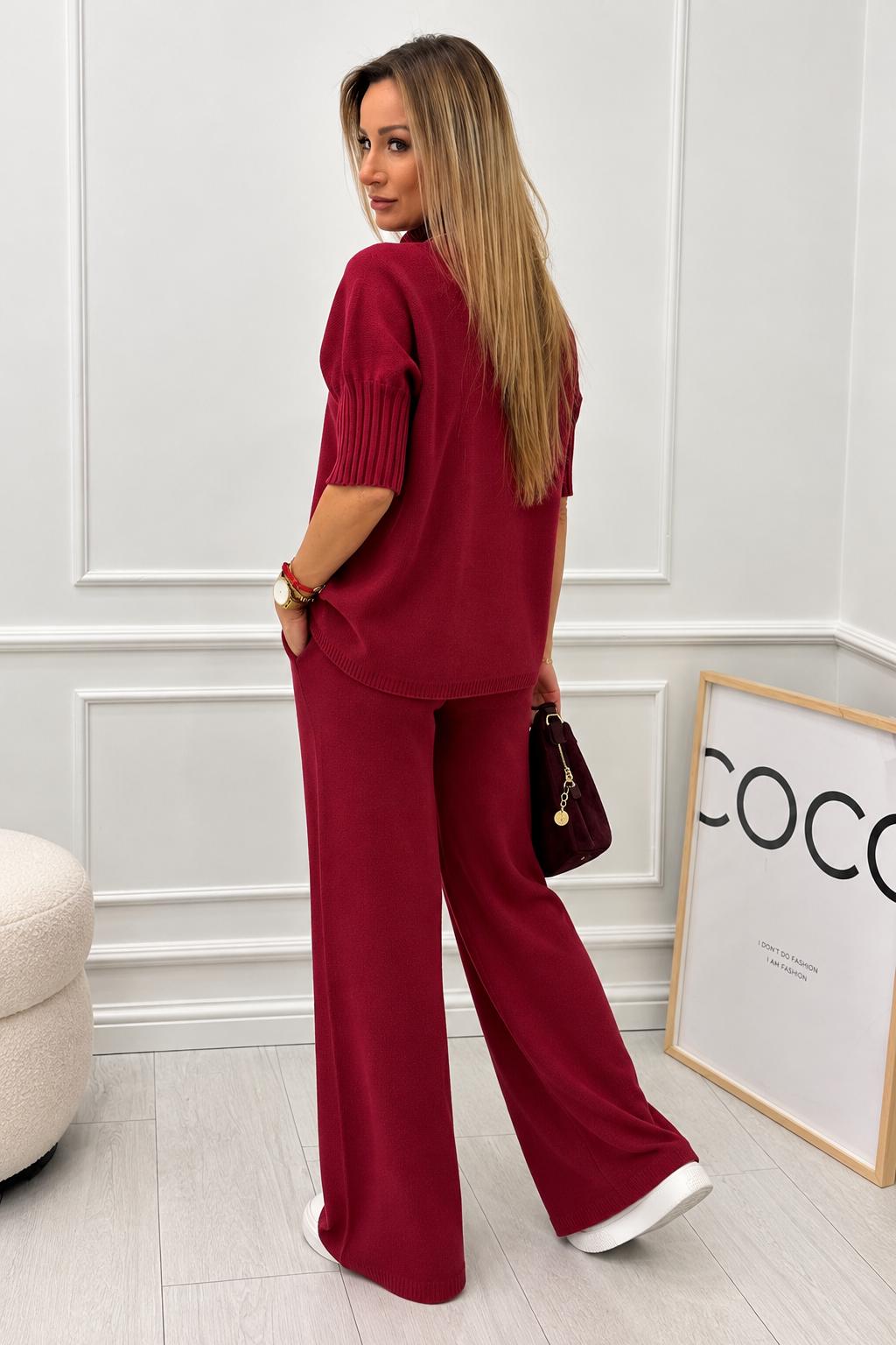 Komplet Dzianinowy SOFT ELEGANCE Sweter z Półgolfem i Szerokie Spodnie