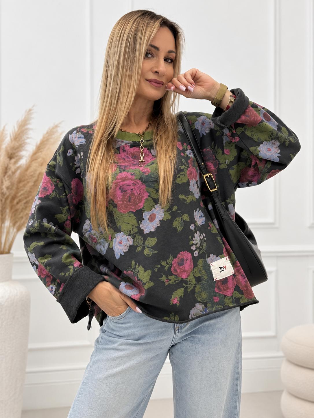 Bluza JOY w Róże Grafitowa