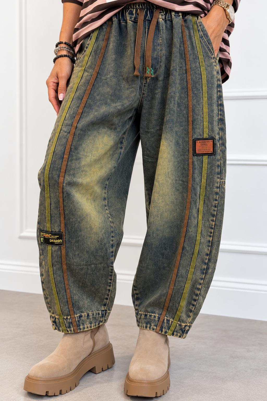 Spodnie Jeansy Balony VINTAGE STRIPE z Ozdobnymi Lampasami