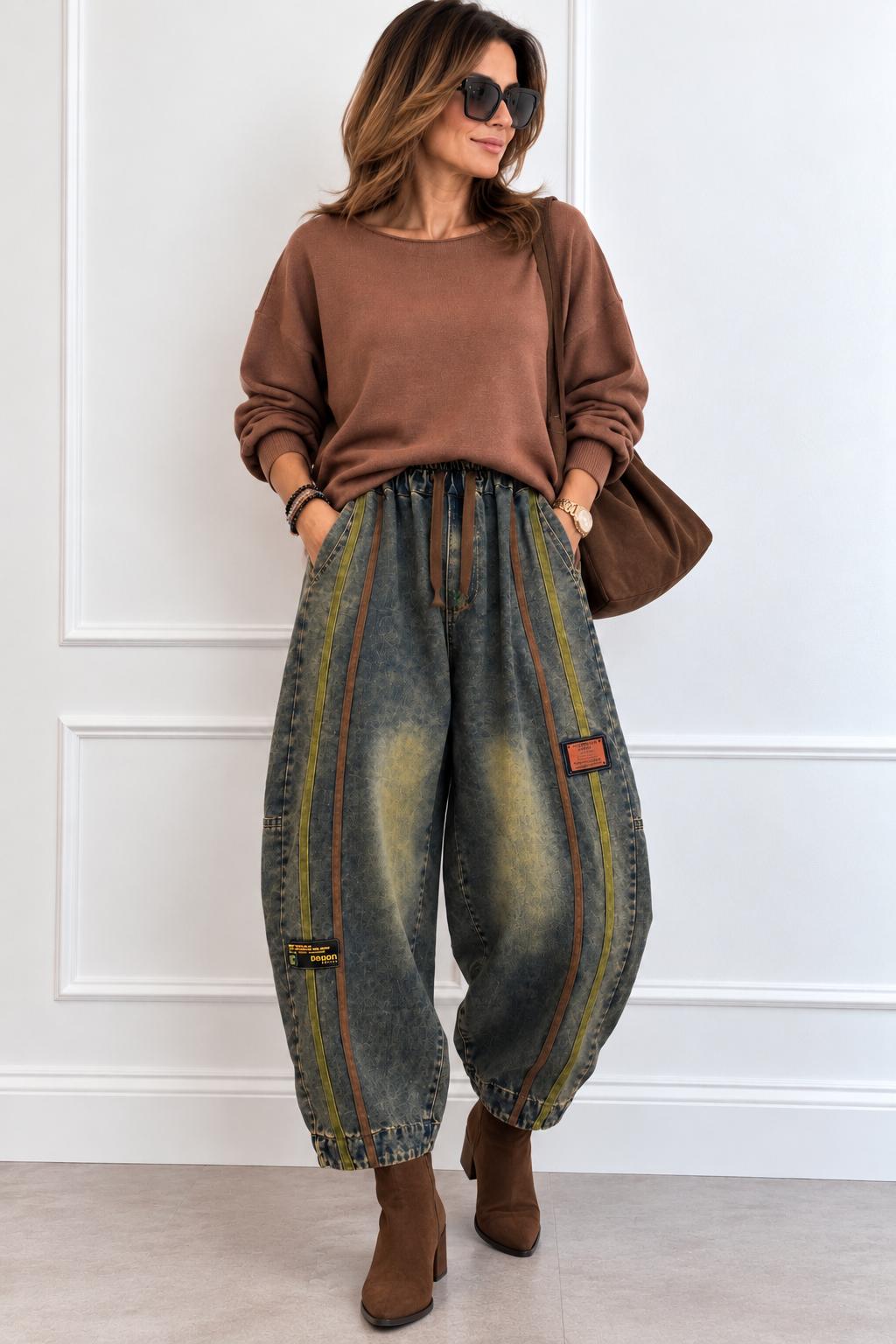 Spodnie Jeansy Balony VINTAGE STRIPE z Ozdobnymi Lampasami