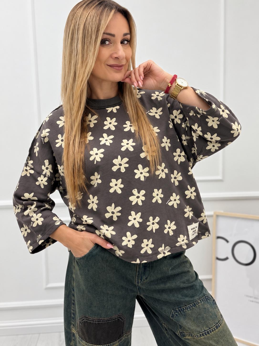 Bluza JOY Kwiatowa Radość Szara 