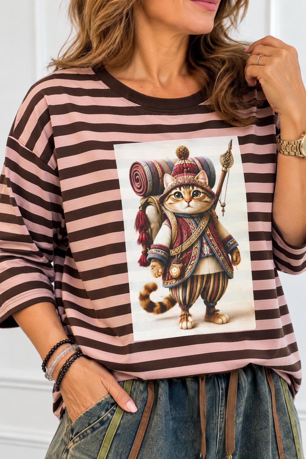 Bluzka MAGNES w Paski T-Shirt 3/4 Rękaw